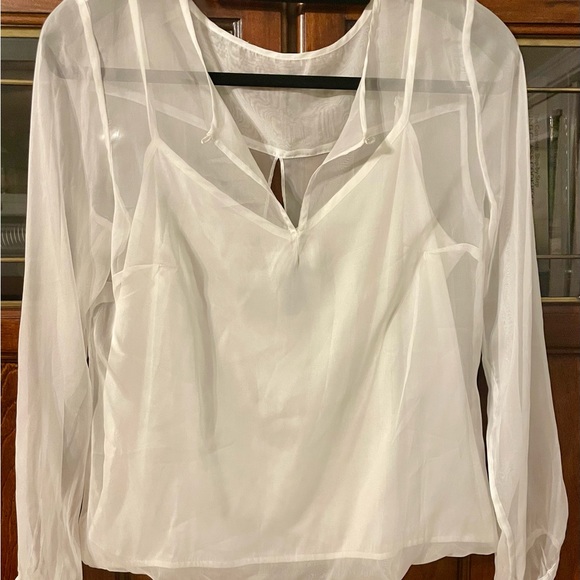 White House Black Market Gorgeous Sheer Long Sleeved Blouse with Cami. Size 6 - Picture 5 of 10